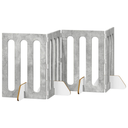 Folding Pet Fence 4 pcs Concrete Grey 201 x 38 x 70 cm