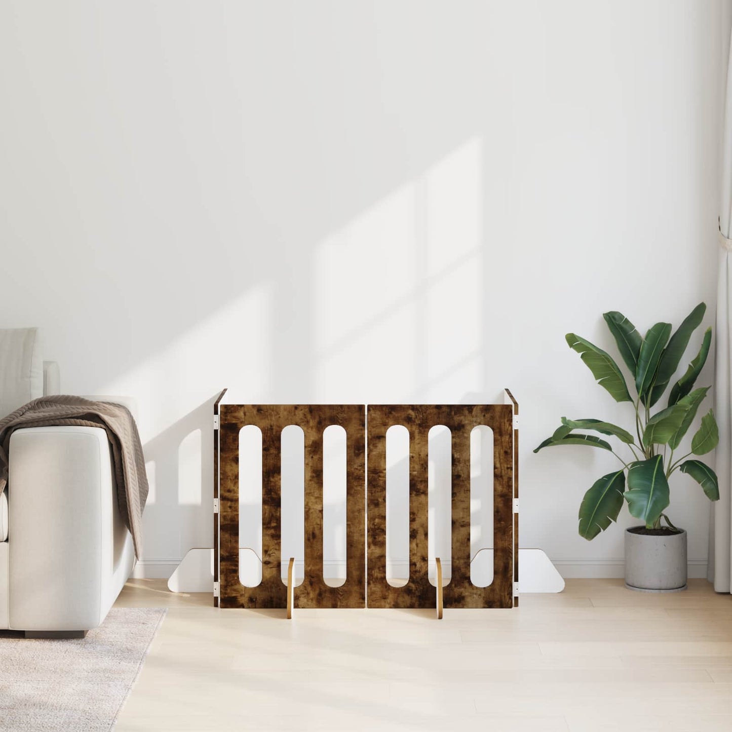 Folding Pet Fence 4 pcs Smoked Oak 201 x 38 x 70 cm