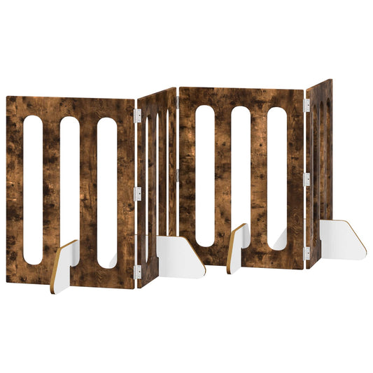 Folding Pet Fence 4 pcs Smoked Oak 201 x 38 x 70 cm