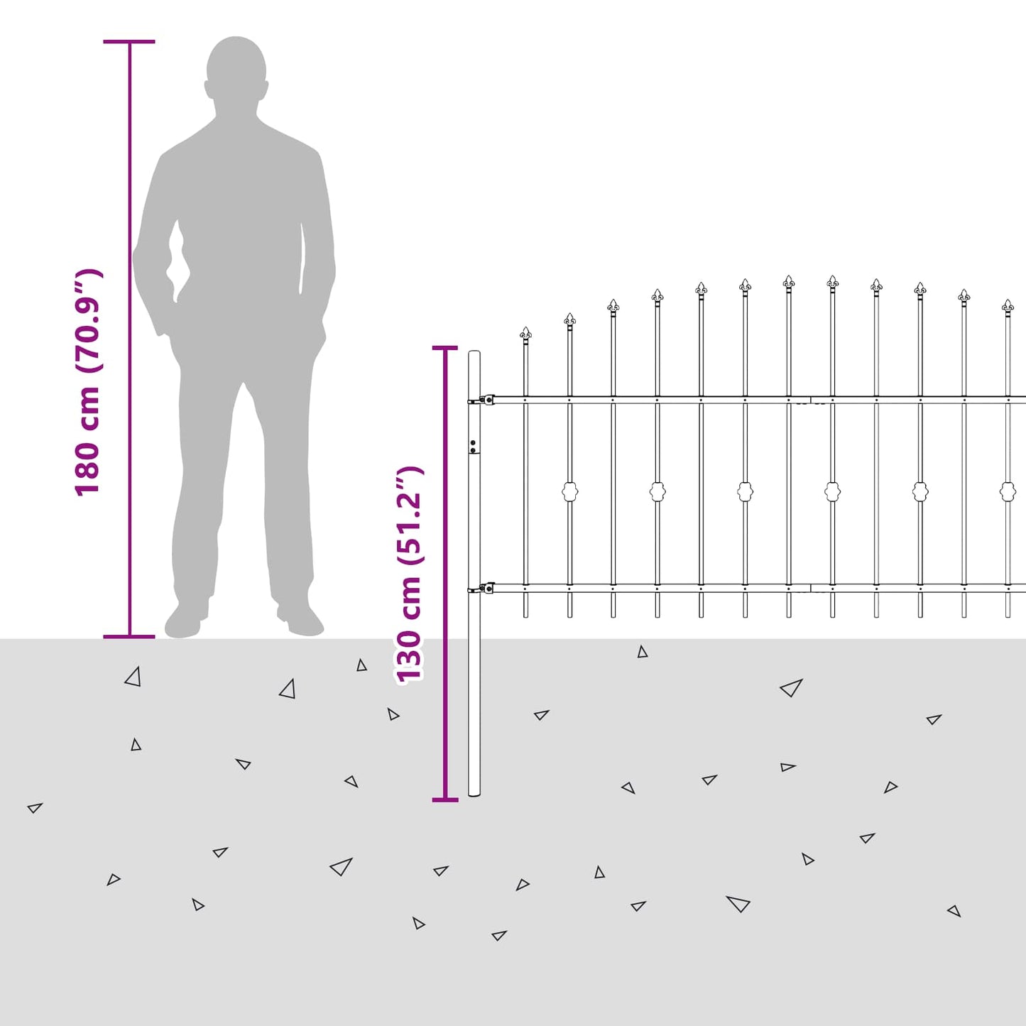 Spike Fence Asten Black 200 x 130 cm Powder-Coated Steel