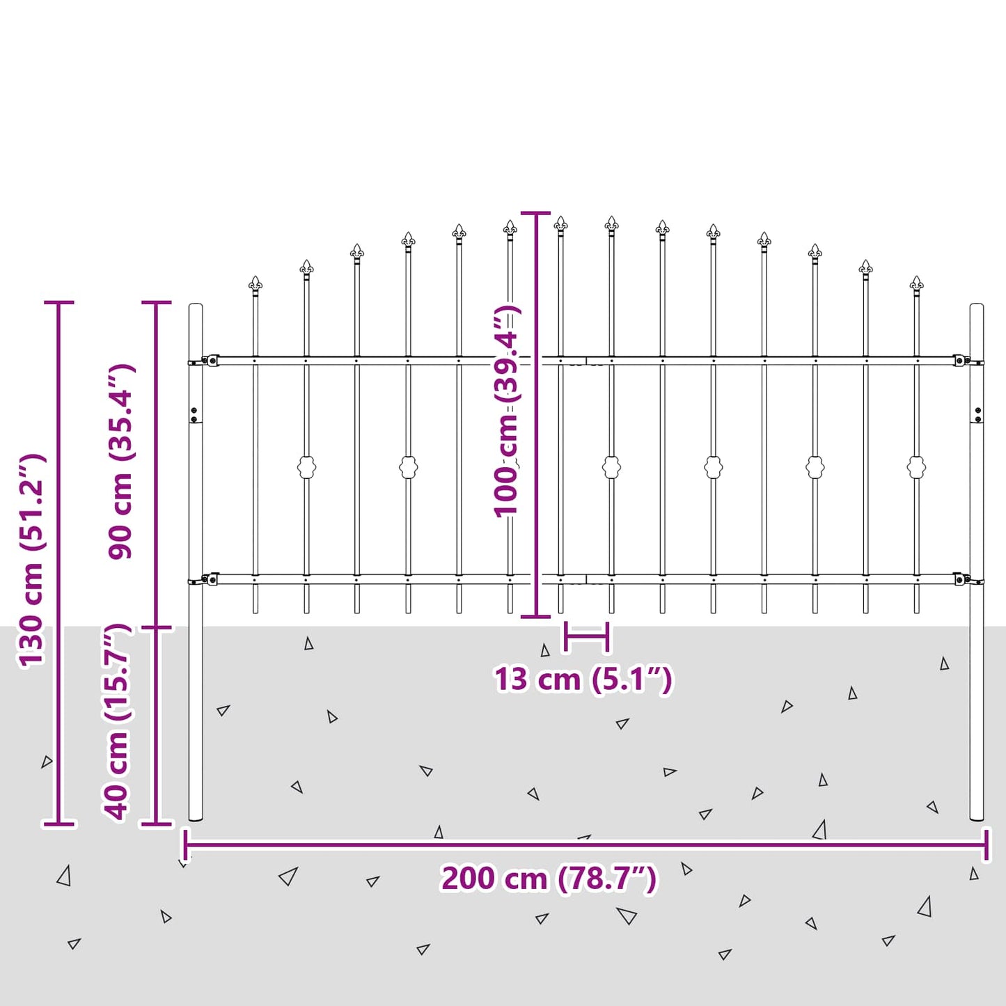 Spike Fence Asten Black 200 x 130 cm Powder-Coated Steel