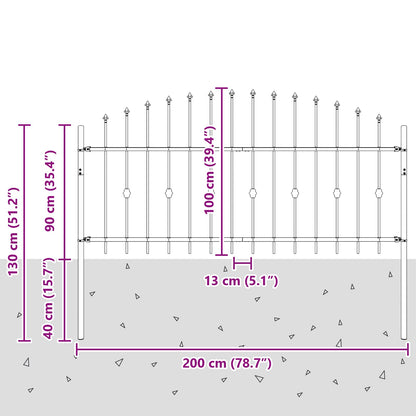 Spike Fence Asten Black 200 x 130 cm Powder-Coated Steel