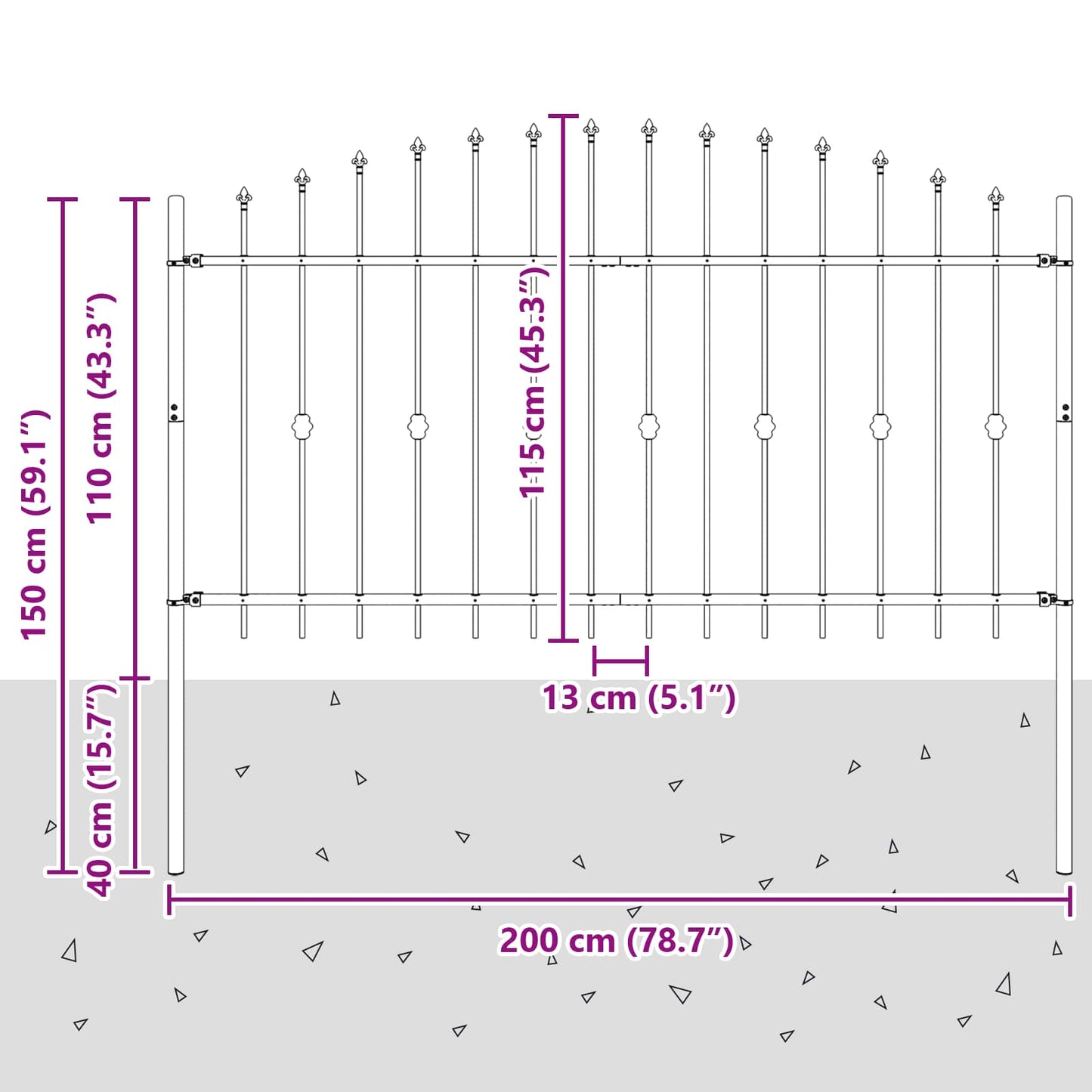 Spike Fence Asten Black 200 x 150 cm Powder-Coated Steel