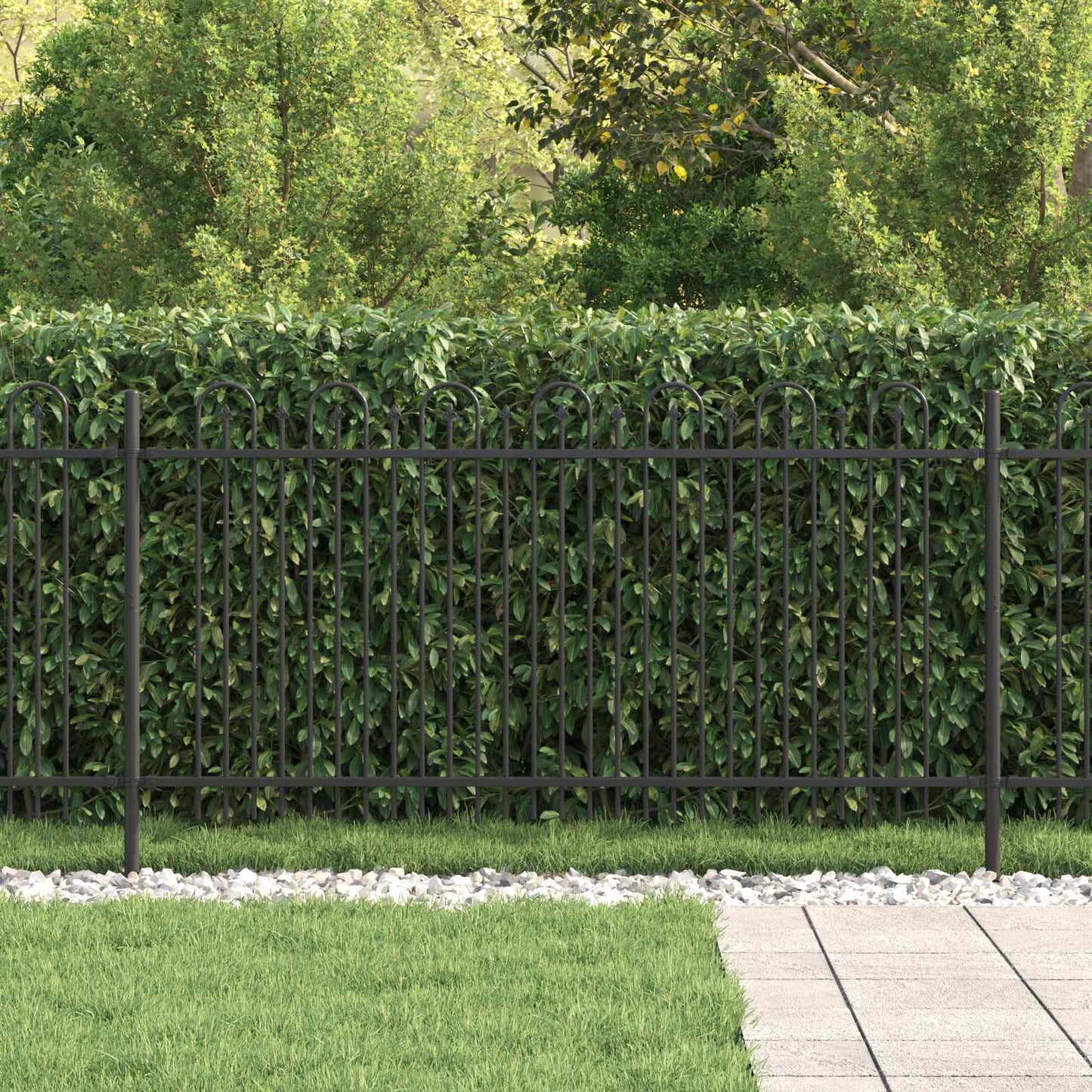 Spike Arch Fence Black 200 x 150 cm Powder-Coated Steel