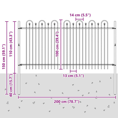 Spike Arch Fence Black 200 x 150 cm Powder-Coated Steel
