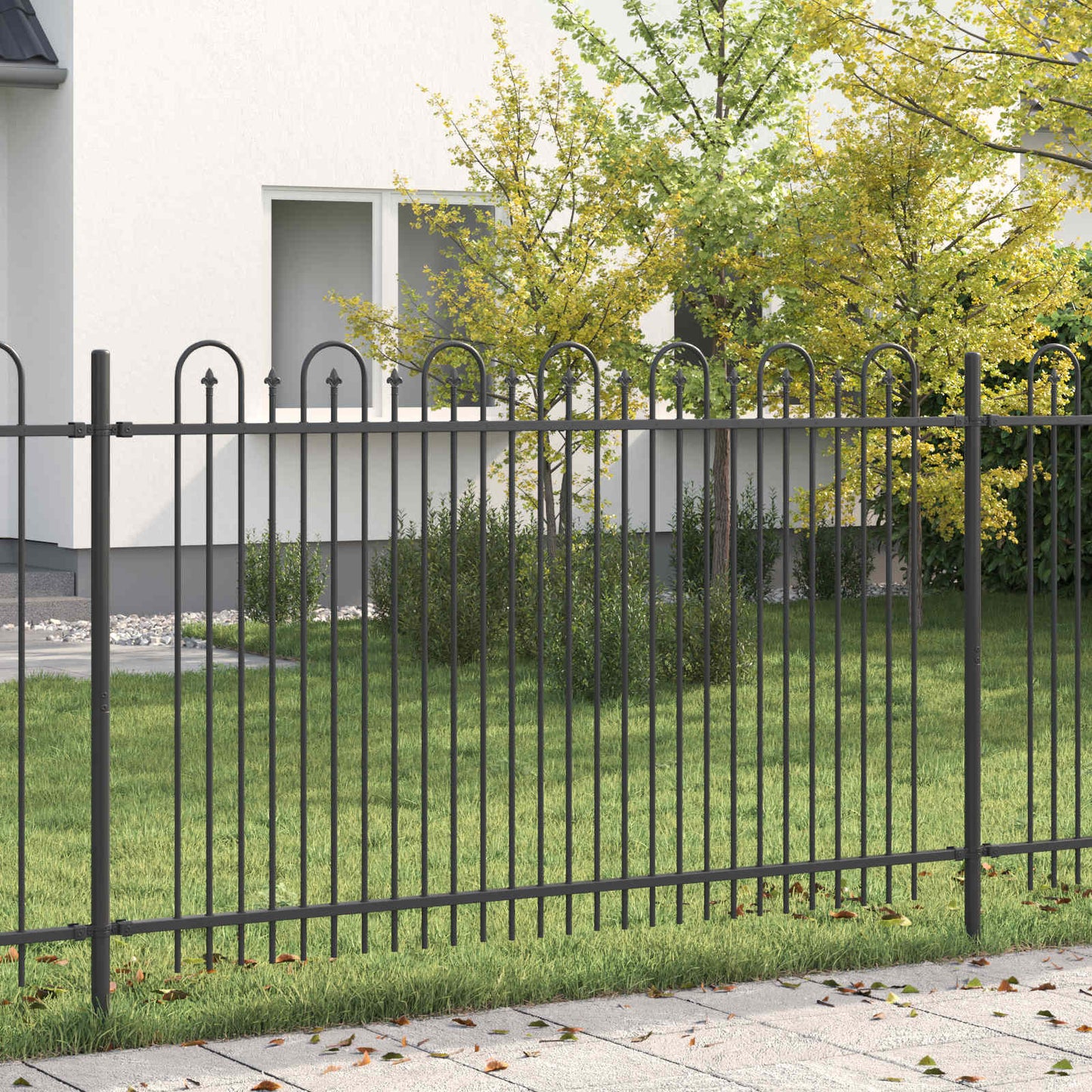 Spike Arch Fence Black 200 x 166 cm Powder-Coated Steel