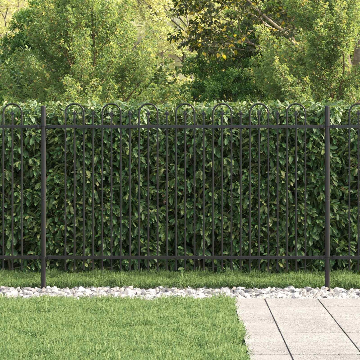 Spike Arch Fence Black 200 x 166 cm Powder-Coated Steel