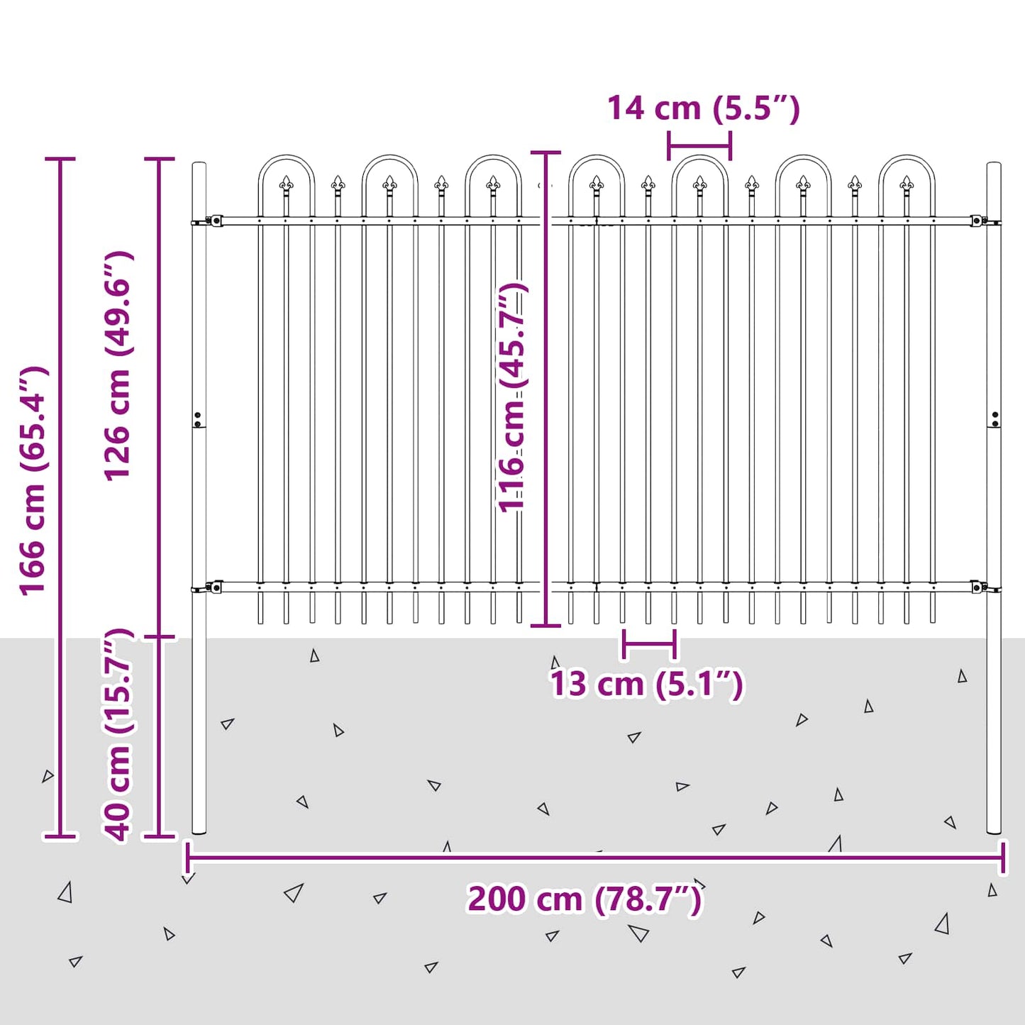 Spike Arch Fence Black 200 x 166 cm Powder-Coated Steel