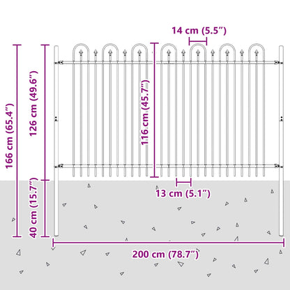 Spike Arch Fence Black 200 x 166 cm Powder-Coated Steel