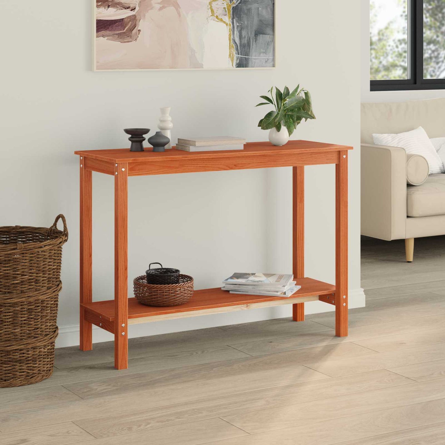 Console Table Wax Brown 110 x 40 x 80 cm Solid Pine Wood