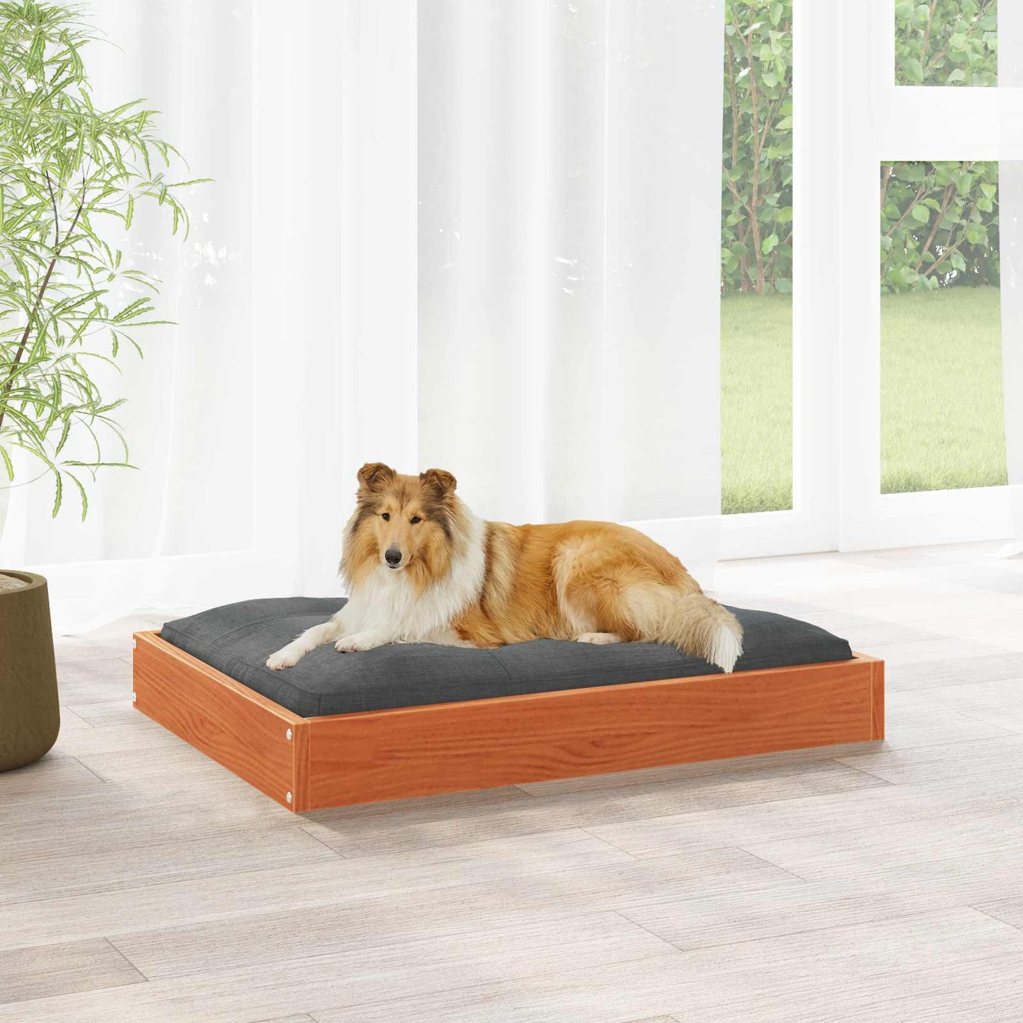 Dog Bed Wax Brown 101.5 x 74 x 9 cm Solid Pine Wood