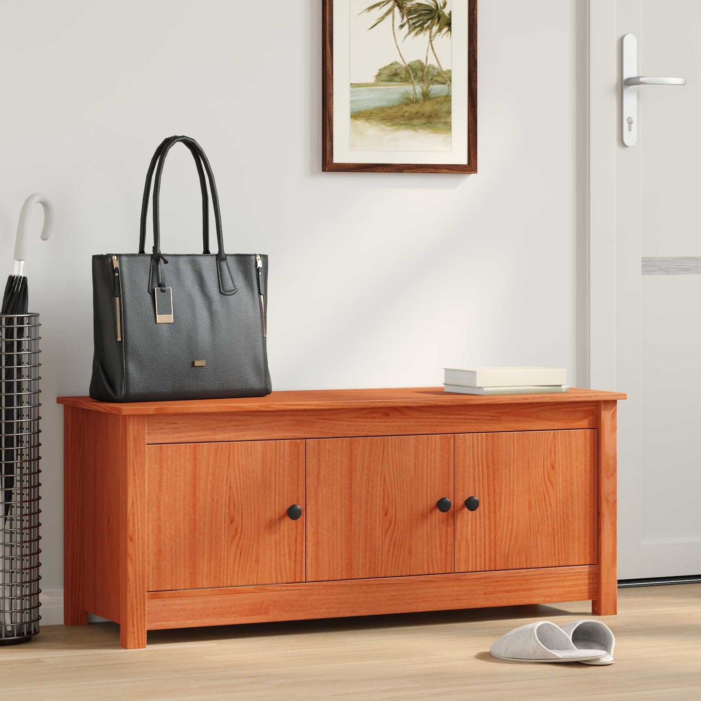 Shoe Cabinet Wax Brown 110 x 38 x 45.5 cm Solid Pine Wood