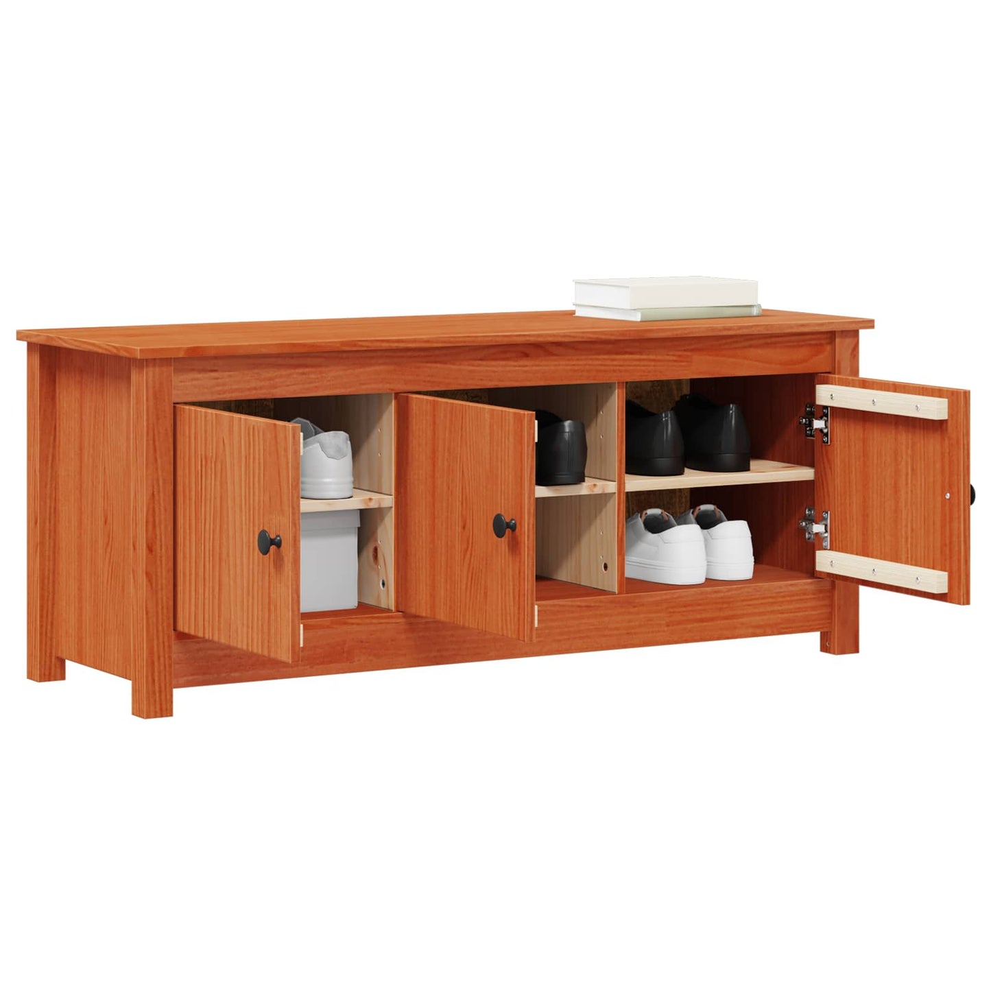 Shoe Cabinet Wax Brown 110 x 38 x 45.5 cm Solid Pine Wood
