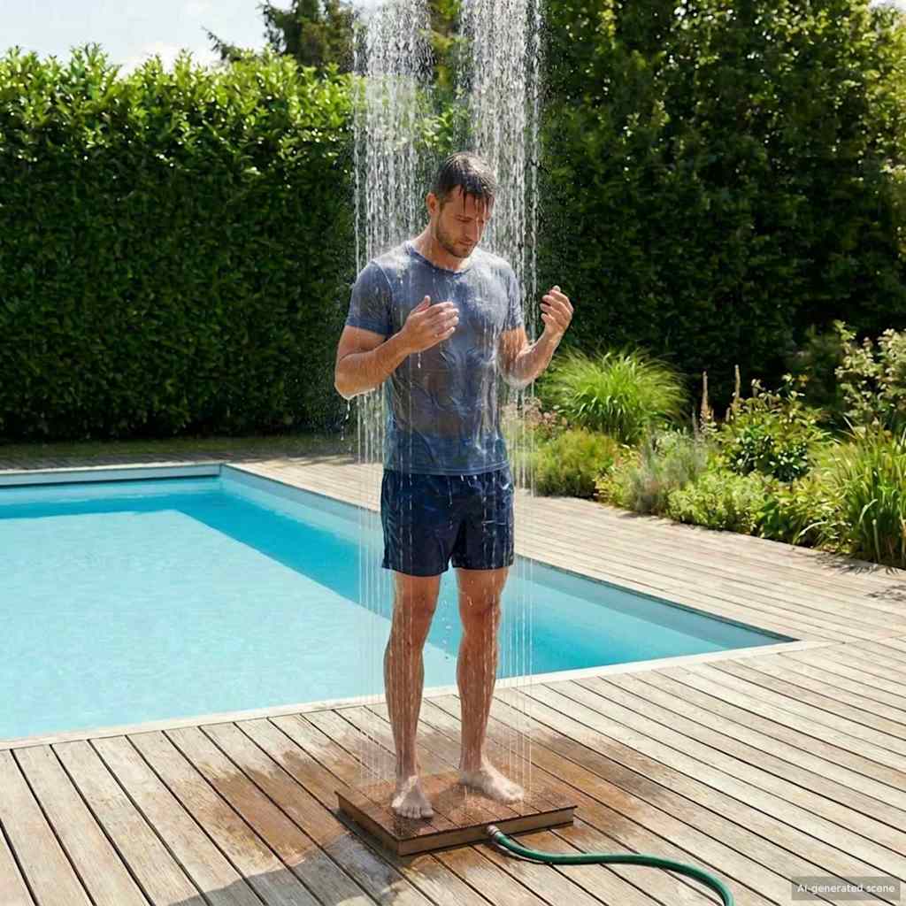 Garden Floor Shower WPC and Stainless Steel 201 Brown