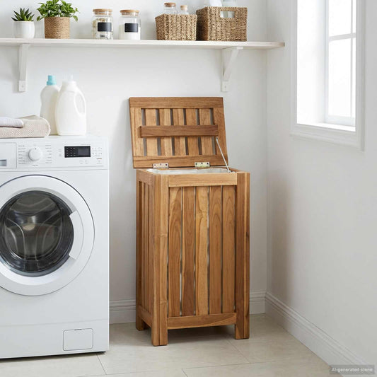 Laundry Basket Natural Solid Teak Wood