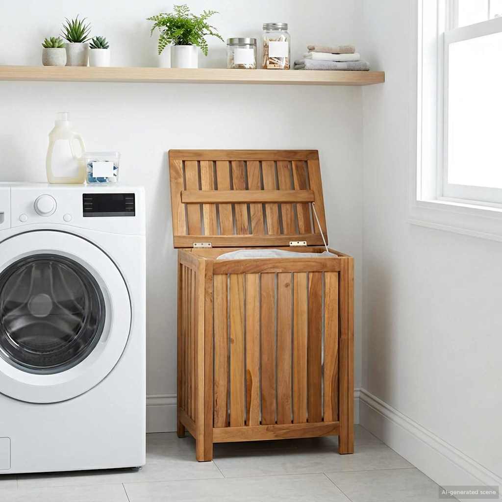 Laundry Basket Natural Solid Teak Wood