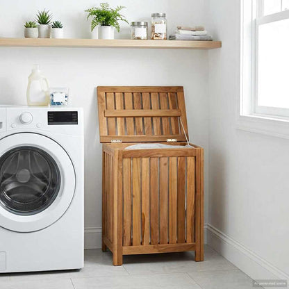 Laundry Basket Natural Solid Teak Wood
