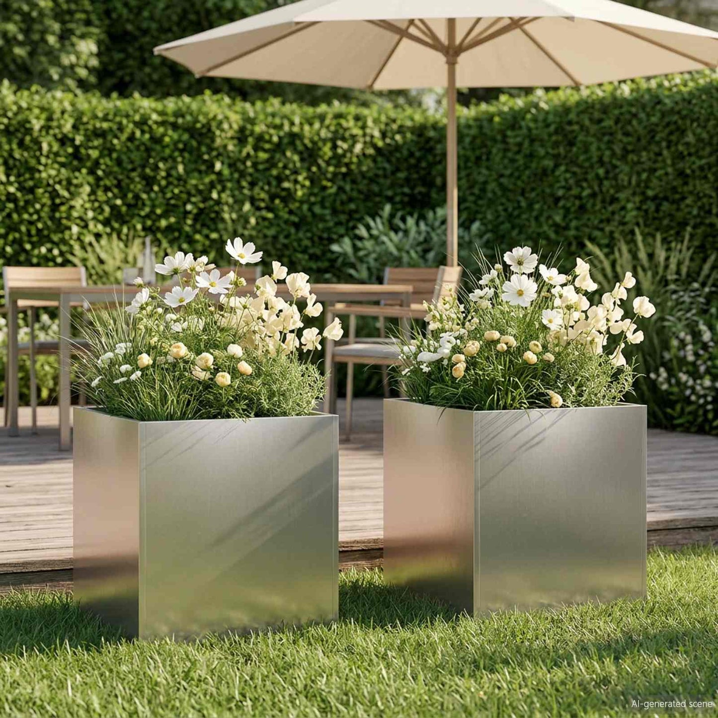 Garden Planter 2 pcs Silver 45 x 45 x 45 cm Stainless Steel