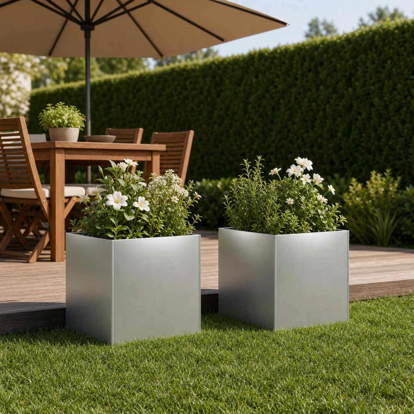 Garden Planter 2 pcs Silver 45 x 45 x 45 cm Galvanised Steel