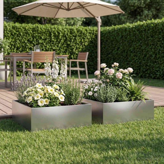 Garden Planter 2 pcs Silver 40 x 40 x 20 cm Stainless Steel