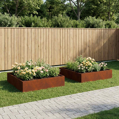 Garden Planter 2 pcs Rusty 80 x 80 x 20 cm Weathering Steel
