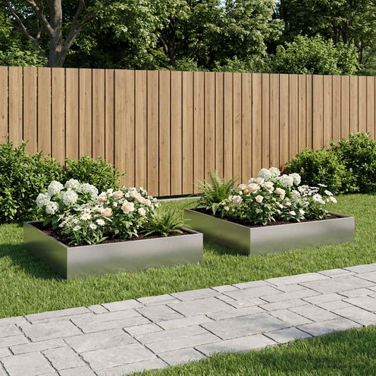 Garden Planter 2 pcs Silver 100 x 100 x 20 cm Galvanised Steel