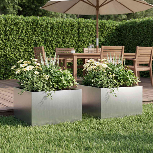 Garden Planter 2 pcs Silver 40 x 40 x 30 cm Galvanised Steel