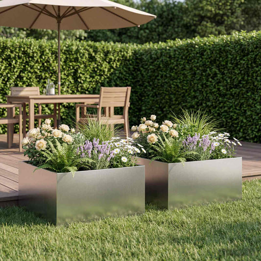 Garden Planter 2 pcs Silver 60 x 60 x 30 cm Stainless Steel