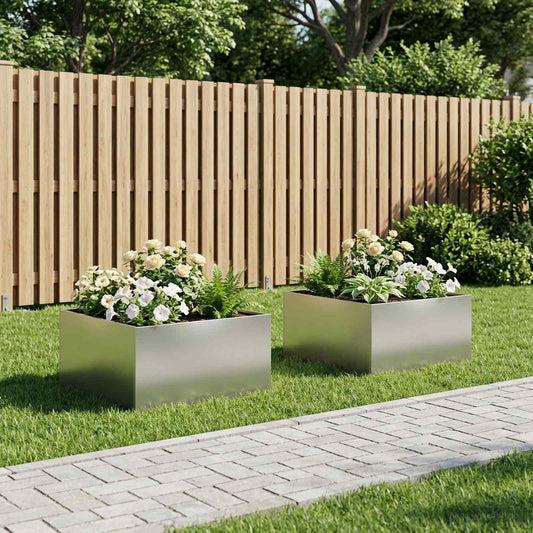 Garden Planter 2 pcs Silver 60 x 60 x 40 cm Stainless Steel