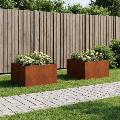 Garden Planter 2 pcs Rusty 60 x 60 x 40 cm Weathering Steel