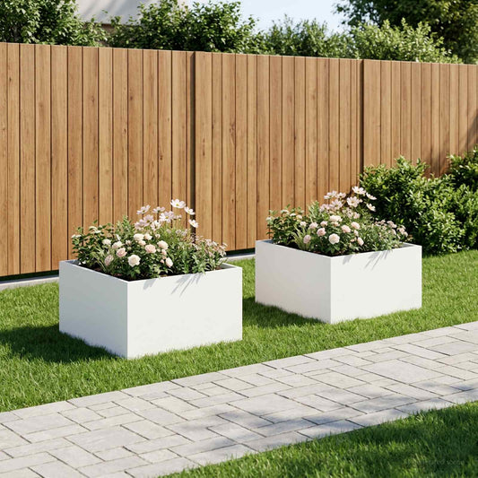 Garden Planter 2 pcs White 80 x 80 x 40 cm Cold-rolled Steel