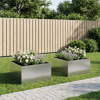 Garden Planter 2 pcs Silver 80 x 80 x 40 cm Galvanised Steel