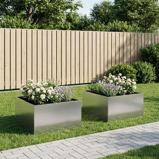 Garden Planter 2 pcs Silver 100 x 100 x 40 cm Galvanised Steel