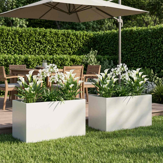 Garden Planter 2 pcs White 80 x 50 x 50 cm Cold-rolled Steel