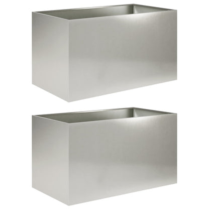 Garden Planter 2 pcs Silver 80 x 50 x 50 cm Stainless Steel