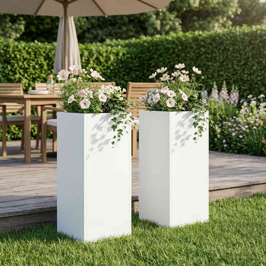 Garden Planter 2 pcs White 20 x 20 x 40 cm Cold-rolled Steel