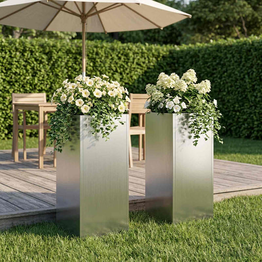 Garden Planter 2 pcs Silver 20 x 20 x 40 cm Galvanised Steel