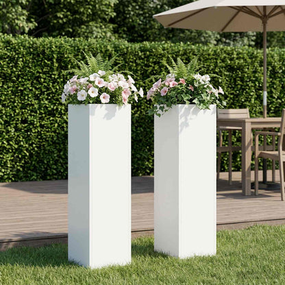 Garden Planter 2 pcs White 20 x 20 x 75 cm Cold-rolled Steel