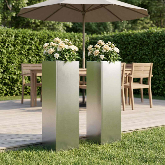 Garden Planter 2 pcs Silver 20 x 20 x 75 cm Stainless Steel