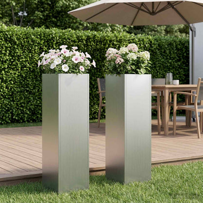 Garden Planter 2 pcs Silver 20 x 20 x 75 cm Galvanised Steel