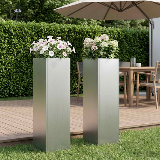 Garden Planter 2 pcs Silver 20 x 20 x 75 cm Galvanised Steel