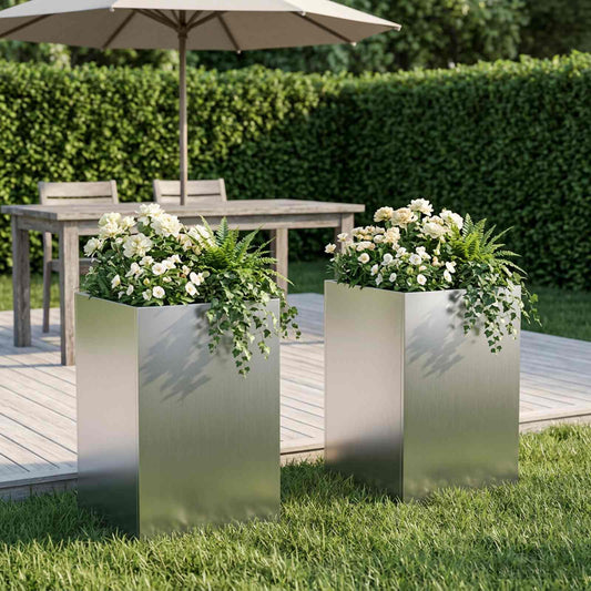Garden Planter 2 pcs Silver 30 x 30 x 50 cm Galvanised Steel