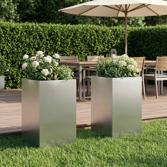 Garden Planter 2 pcs Silver 40 x 40 x 50 cm Stainless Steel