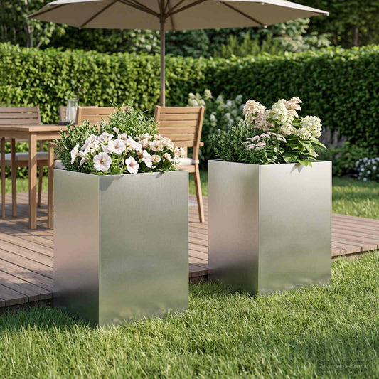 Garden Planter 2 pcs Silver 40 x 40 x 75 cm Stainless Steel