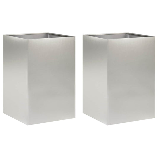 Garden Planter 2 pcs Silver 40 x 40 x 75 cm Stainless Steel