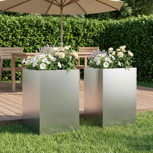 Garden Planter 2 pcs Silver 40 x 40 x 75 cm Galvanised Steel