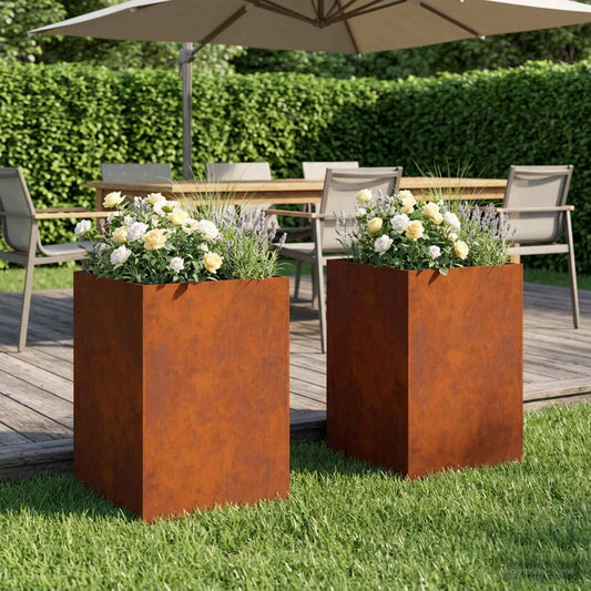 Garden Planter 2 pcs Rusty 40 x 40 x 75 cm Weathering Steel
