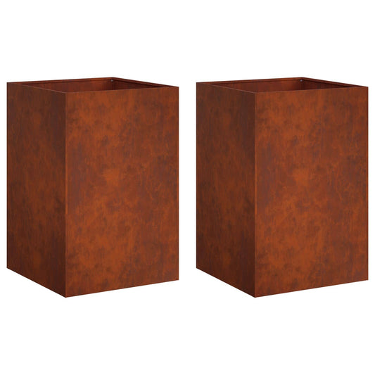 Garden Planter 2 pcs Rusty 40 x 40 x 75 cm Weathering Steel