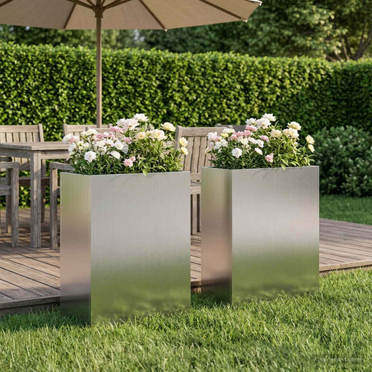 Garden Planter 2 pcs Silver 40 x 20 x 40 cm Galvanised Steel
