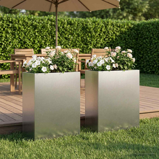 Garden Planter 2 pcs Silver 40 x 20 x 50 cm Stainless Steel